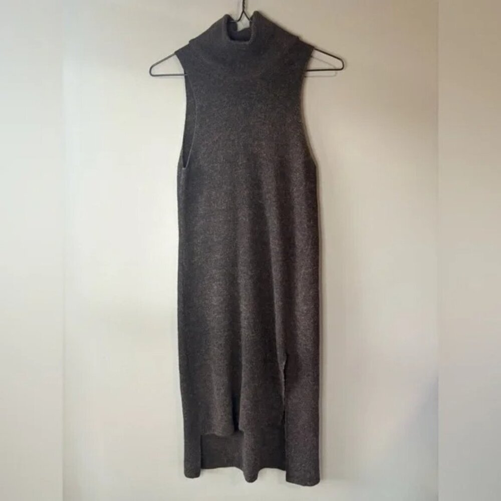 ZARA Knit HIGH NECK Midi Turtleneck Dress BROWN Size S Alpaca/Wool, Italian Yarn - Picture 2 of 7